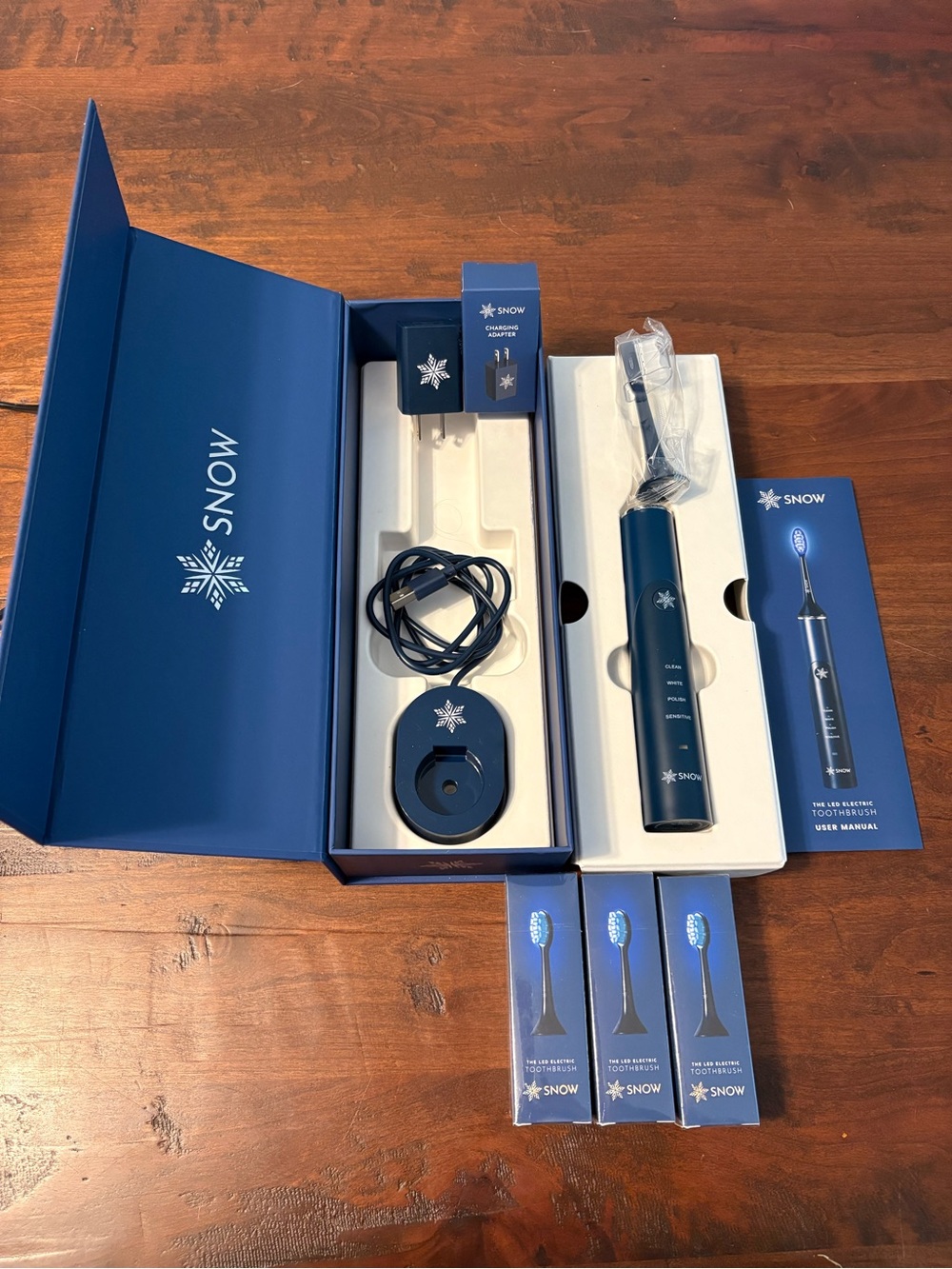 LED Electric Toothbrush in Navy Blue, with 4 Heads